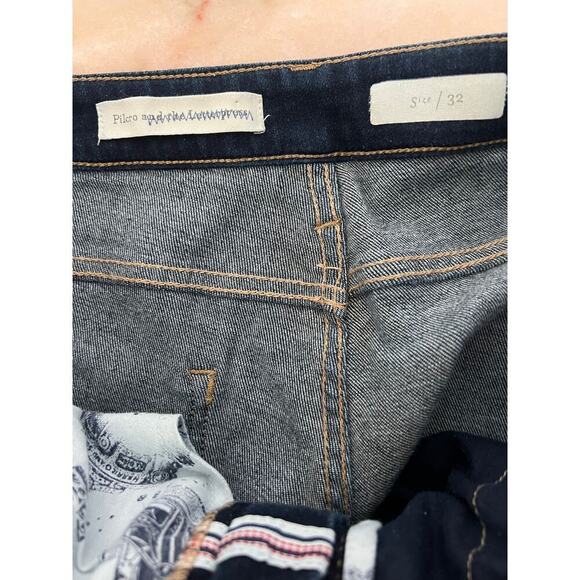 Anthropologie Pilcro Jeans Kick Flare Dark Wash Gold Button Details - Picture 5 of 9